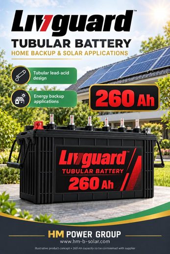 بطارية Livguard أنبوبية 260 أمبير ساعة للاحتياط المنزلي والطاقة الشمسية