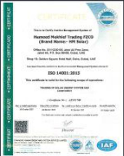 ISO 14001:2015 certificate