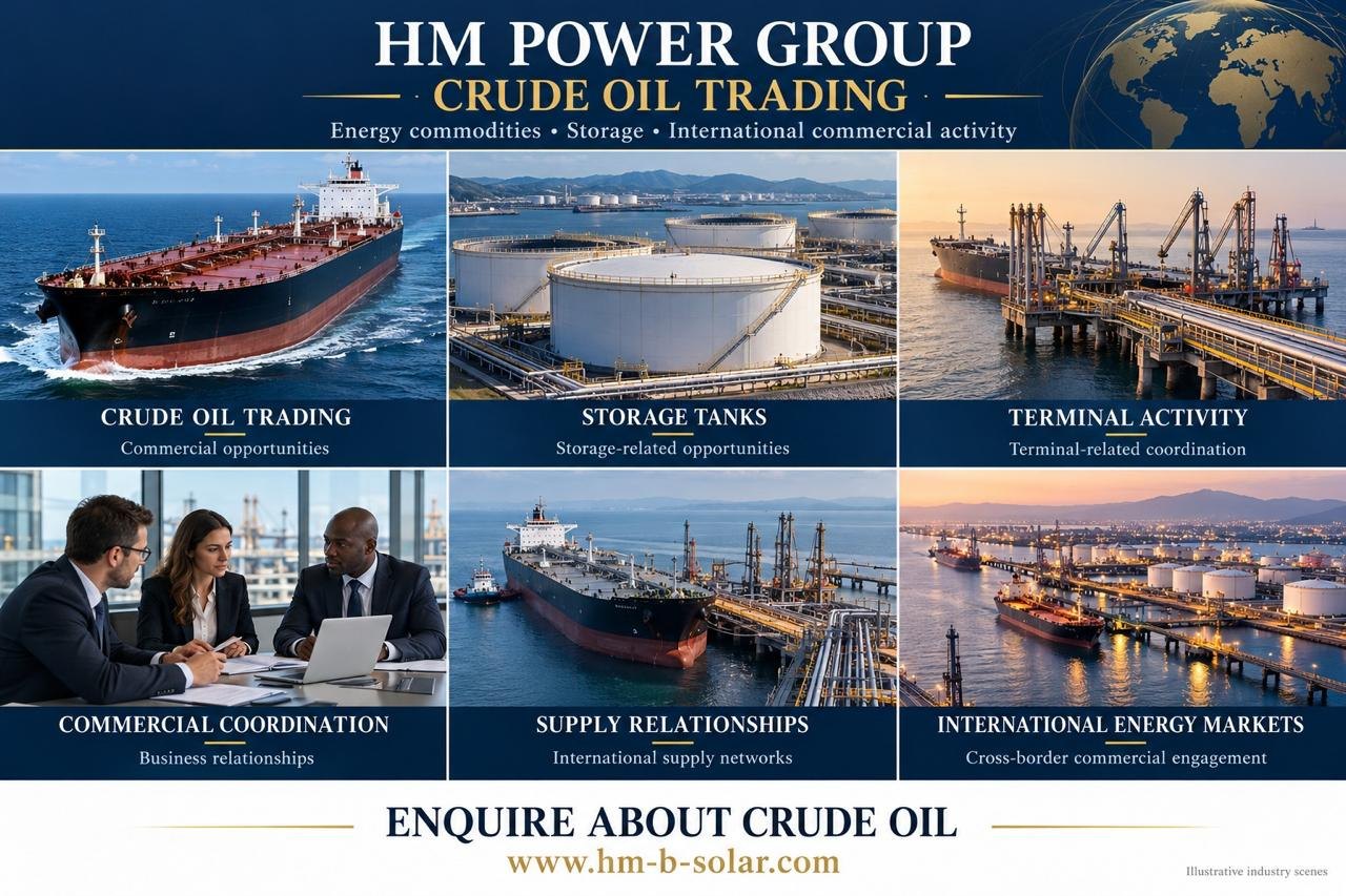 HM POWER GROUP crude oil trading: tanker, storage tanks, terminal activity, commercial coordination, supply relationships and international energy markets