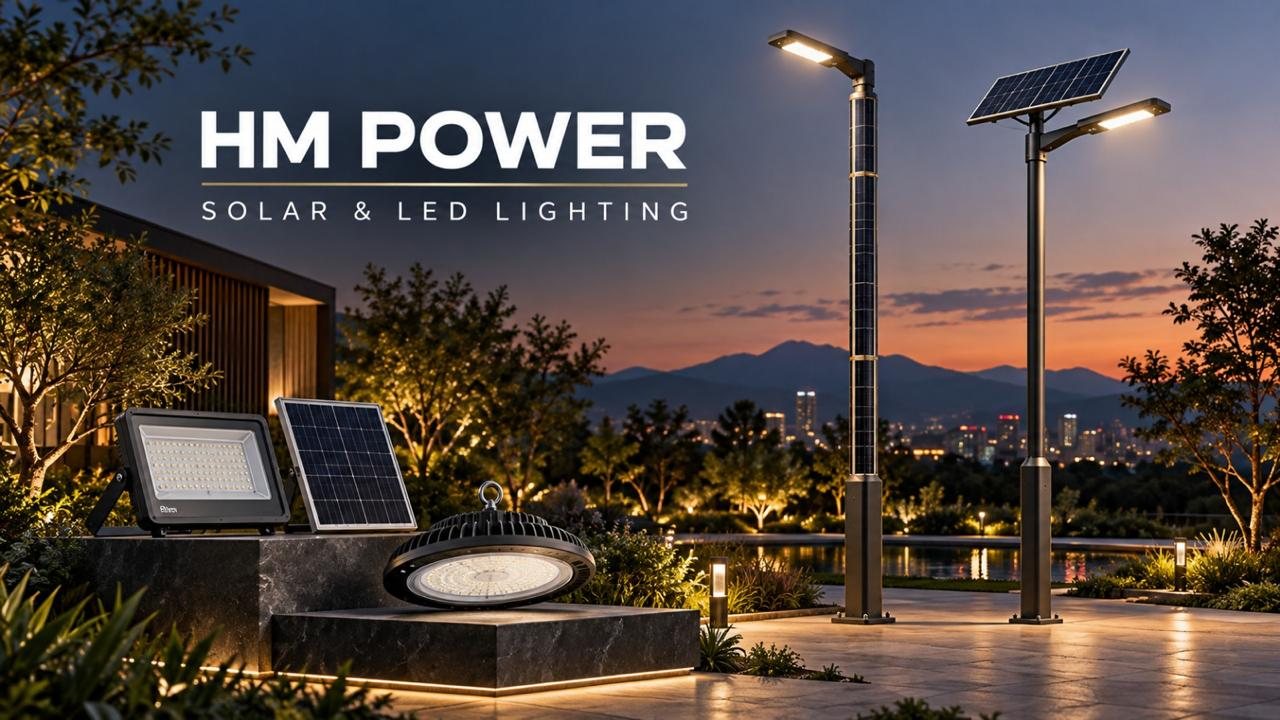 إضاءة HM POWER الشمسية وLED: أعمدة شمسية وكشّاف وإضاءة هاي-باي