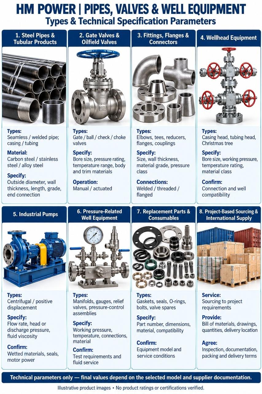 Pipes, valves and well equipment: types and technical specification parameters
