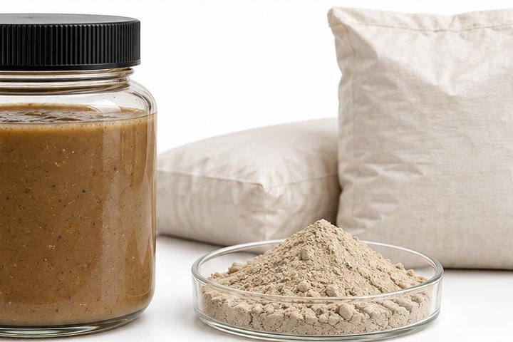 Jar of drilling mud with powder and bags