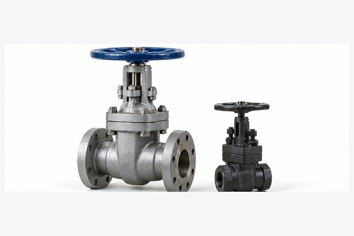 Large flanged gate valve and a small forged gate valve